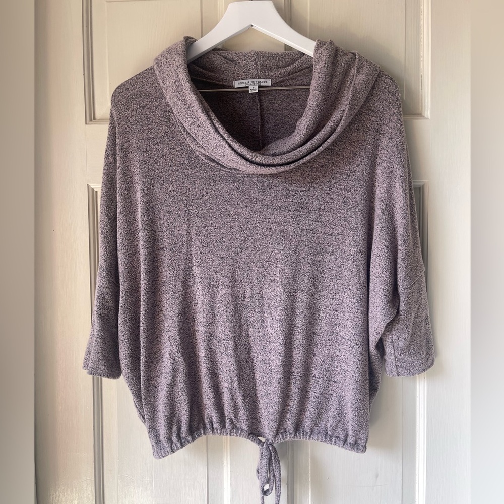Green Envelope Cowl Neck Tie Waist Sweatshirt